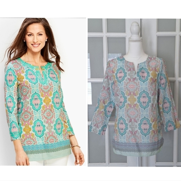 Talbots Moroccan Medallion Split Neck Tunic - Picture 1 of 14